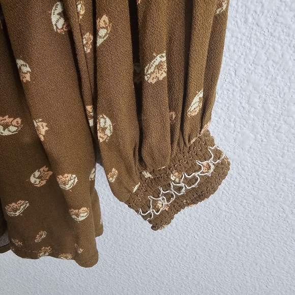 Free People Top XS Brown Flowers In Her Hair Boho Tunic - Picture 5 of 11